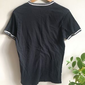 black t-shirt with cream collar detail